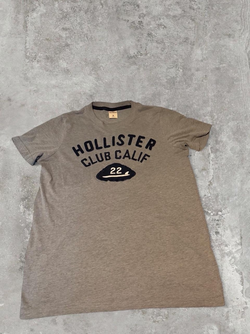 Hollister Taupe Crewneck Tee with Navy Graphic